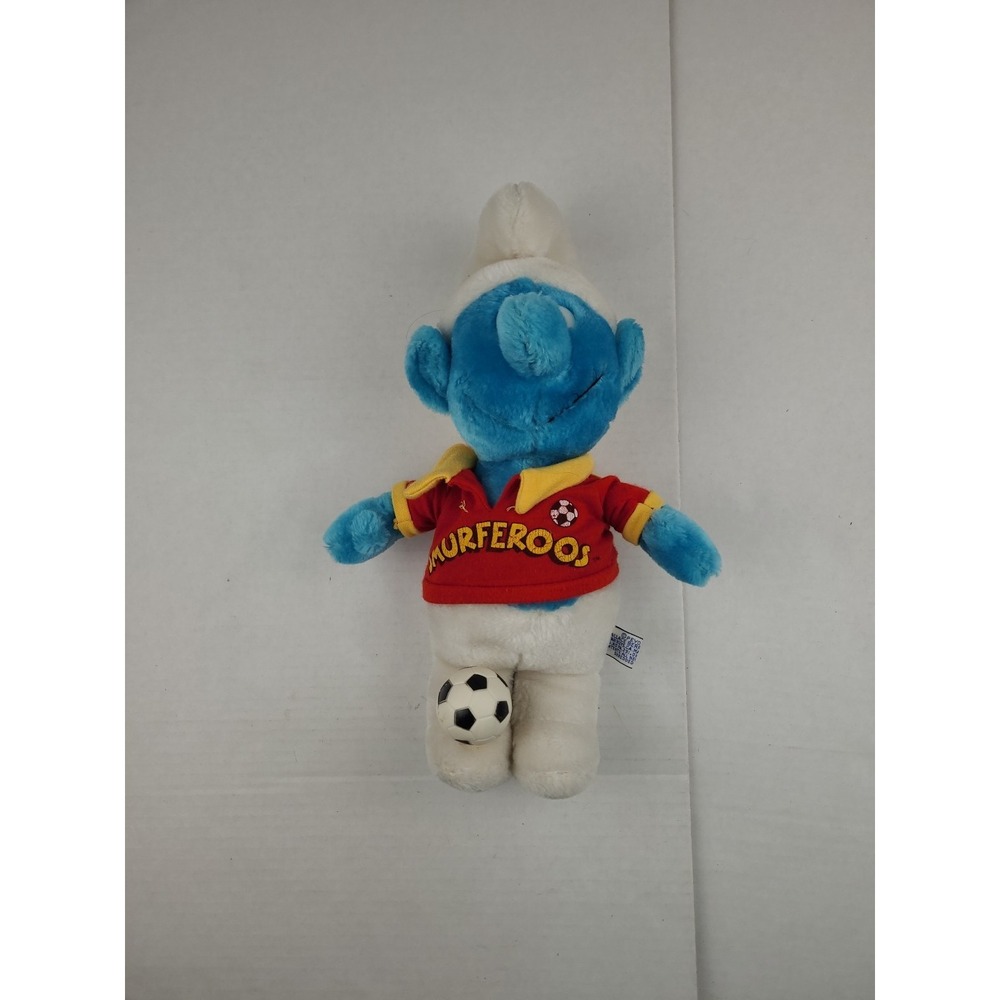 Vintage SMURF Plush Soccer Player Toy SMURFEROOS Peyo Wallace‎ Berrie Retro 1982